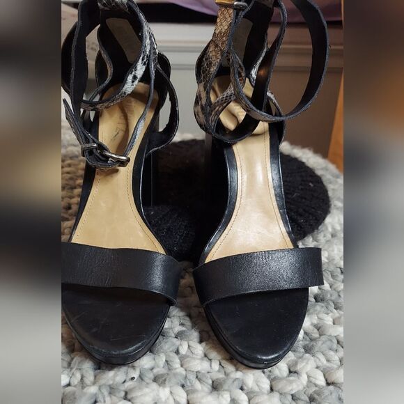 SCHUTZ Ankle Wrap Snakeskin Leather Block Heels - Picture 1 of 12